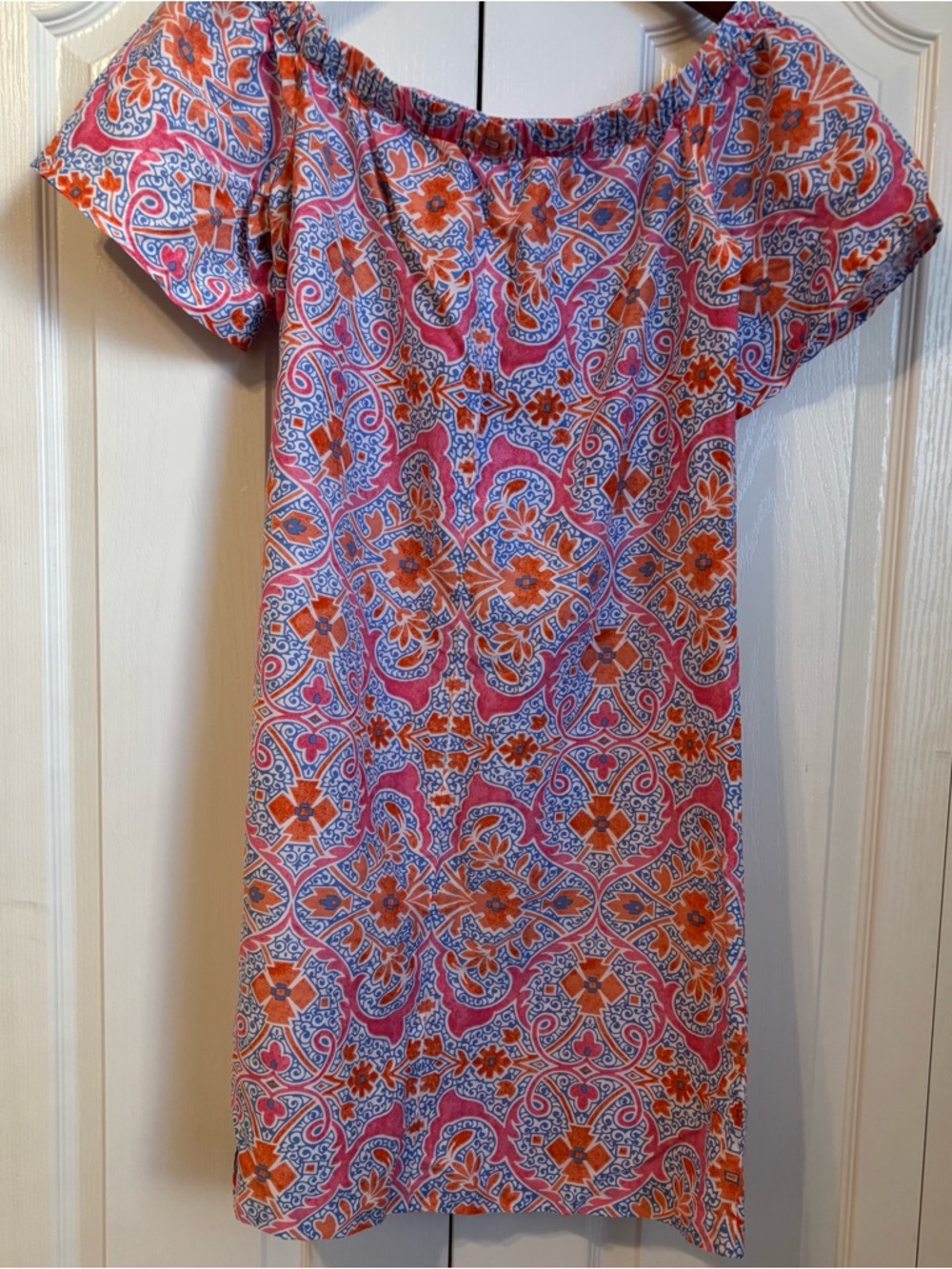 J. McLaughlin Orange Pink Blue Paisley Off-Shoulder Dress